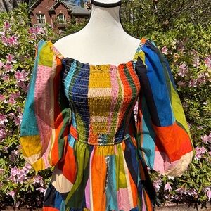 Karlie NWT Mosaic Puffle Smock Maxi Dress size Medium Retails 150 Adorable Back